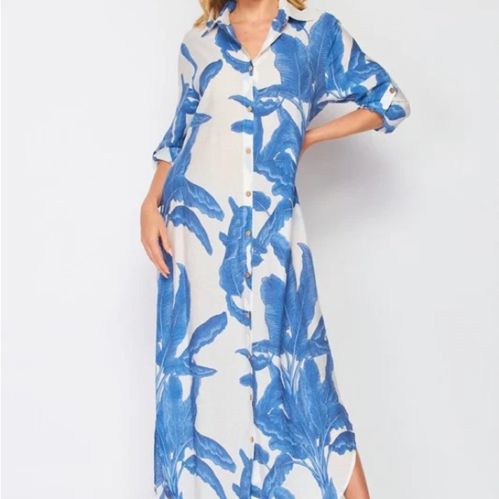 Blue Leaf Print Dress